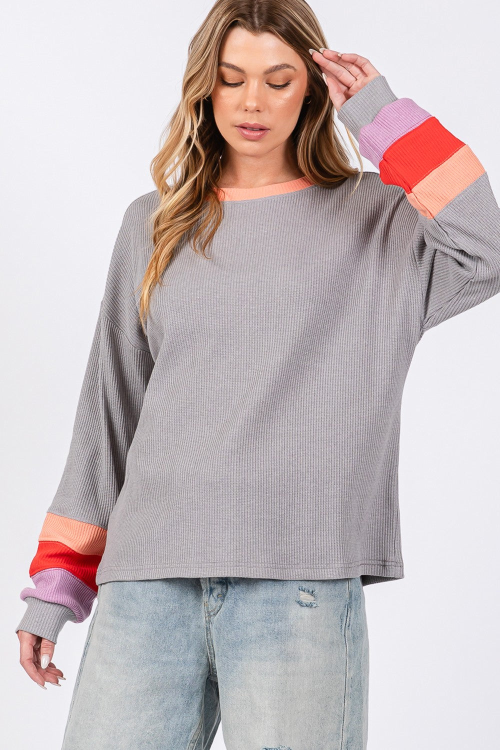 SAGE + FIG Color Block Waffle Knit T-Shirt