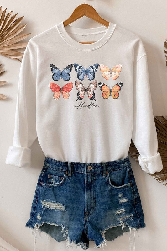 WILD FREE BUTTERFLY GRAPHIC SWEATSHIRT