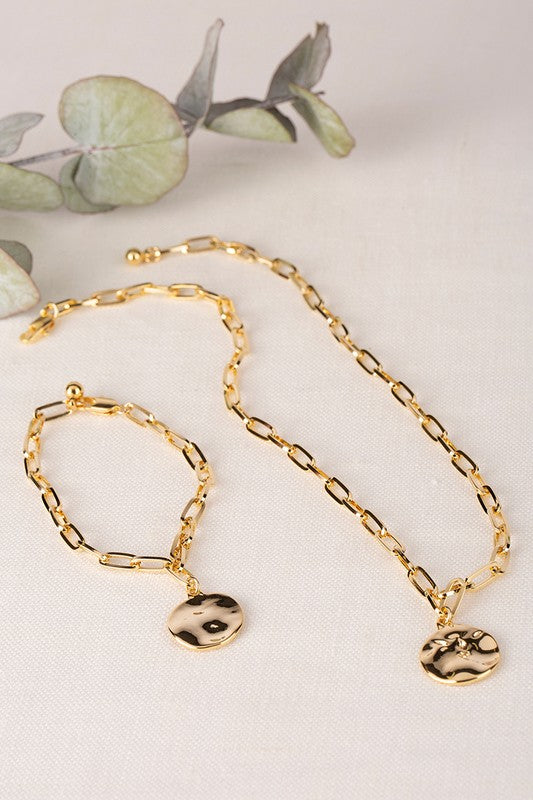 Coin pendant clip chain bracelet and necklace set