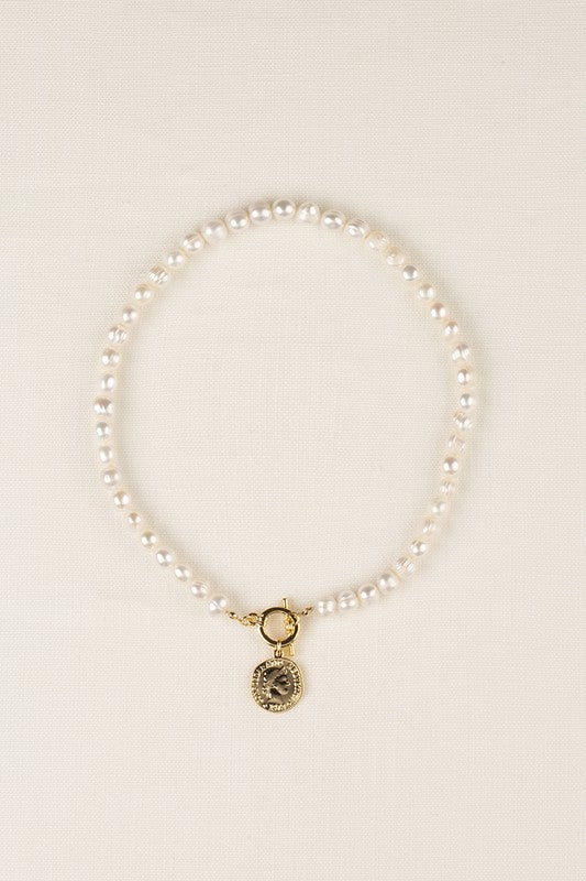 Natural pearl with coin pendant necklace